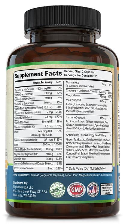 Whole World Wellness Mens Daily Multivitamin Multimineral Supplement for Energy, Focus, Stamina & Performance. Made for Men with 30+ Nutrients, Fruit & Energy Blend. Mens Vitamins, Made in The USA. WHOLE WORLD WELLNESSBuy Supplements Australia