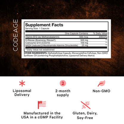 Codeage Liposomal NADH+ Supplement - CoQ10 - Vitamin B12 - D-Ribose Bioenergy CodeageBuy Supplements Australia