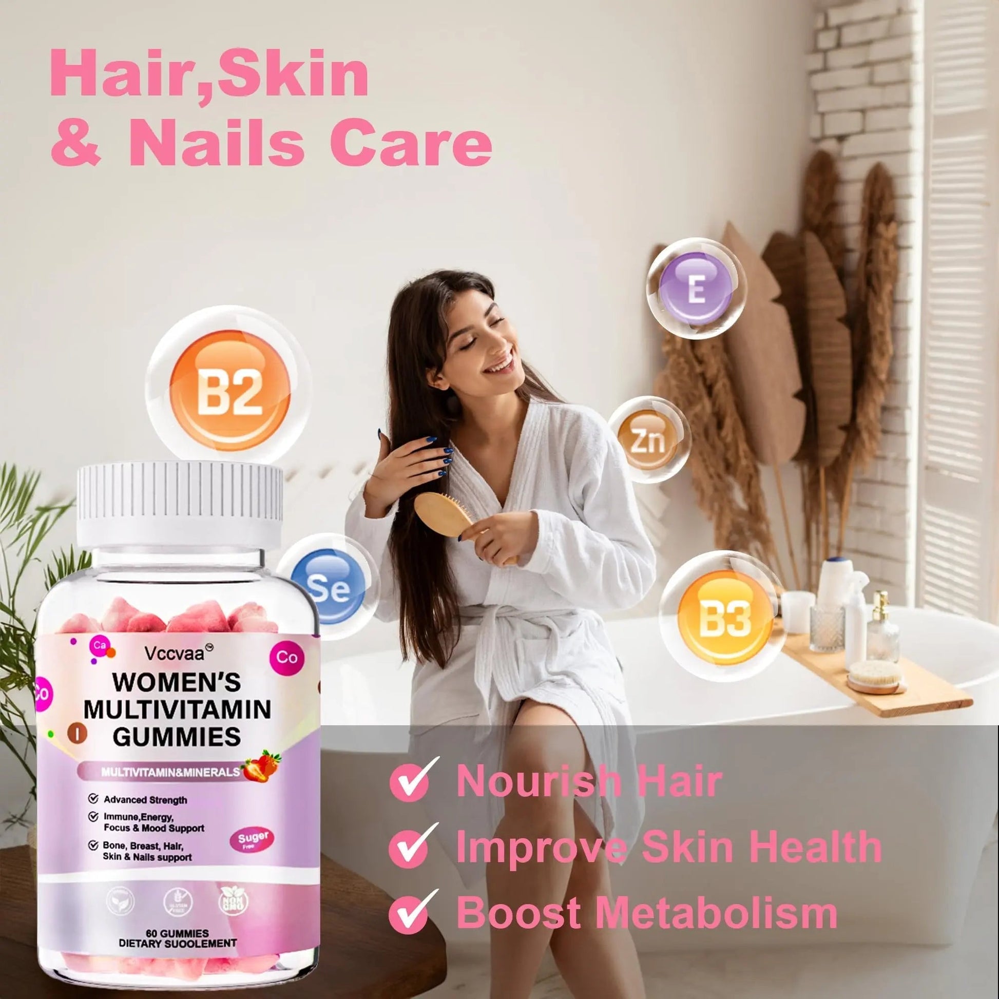 Vccvaa Sugar Free Multivitamin Gummies for Women 14+ with Iron, Inositol, Folate, Vitamins A C D3 E B12 K2, Herbal & Mineral Blend VccvaaBuy Supplements Australia