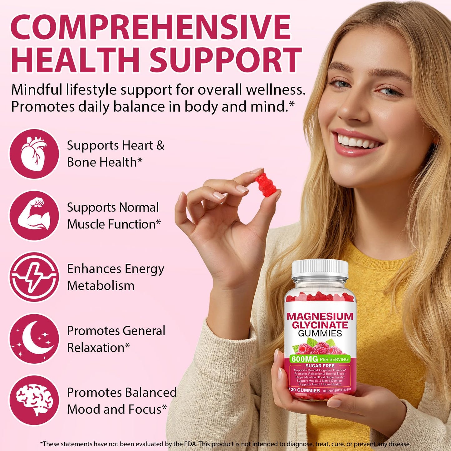 Magnesium Glycinate Gummies 600mg 120 Count - Sugar Free Magnesium Supplement - Supports for Sleep, Memory, Mood, Muscle, Relaxation, Heart & Bone Health BOIUOITIBuy Supplements Australia