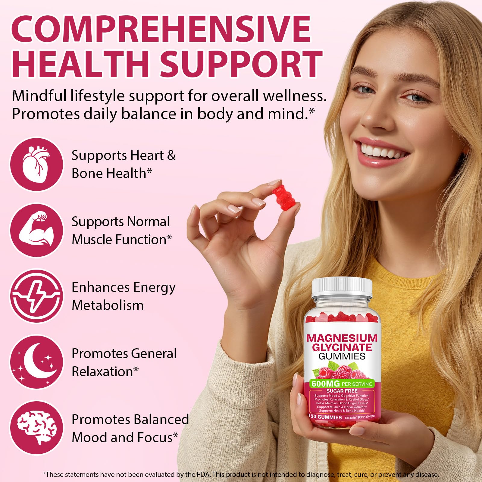 Magnesium Glycinate Gummies 600mg 120 Count - Sugar Free Magnesium Supplement - Supports for Sleep, Memory, Mood, Muscle, Relaxation, Heart & Bone Health BOIUOITIBuy Supplements Australia