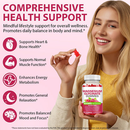 Magnesium Glycinate Gummies 600mg 120 Count - Sugar Free Magnesium Supplement - Supports for Sleep, Memory, Mood, Muscle, Relaxation, Heart & Bone Health BOIUOITIBuy Supplements Australia