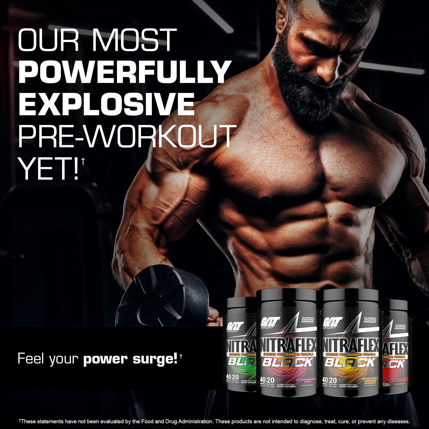 GAT SPORT Nitraflex Black Pre-Workout Powder, Extreme Pre-Training Formula for Men GAT SPORTBuy Supplements Australia