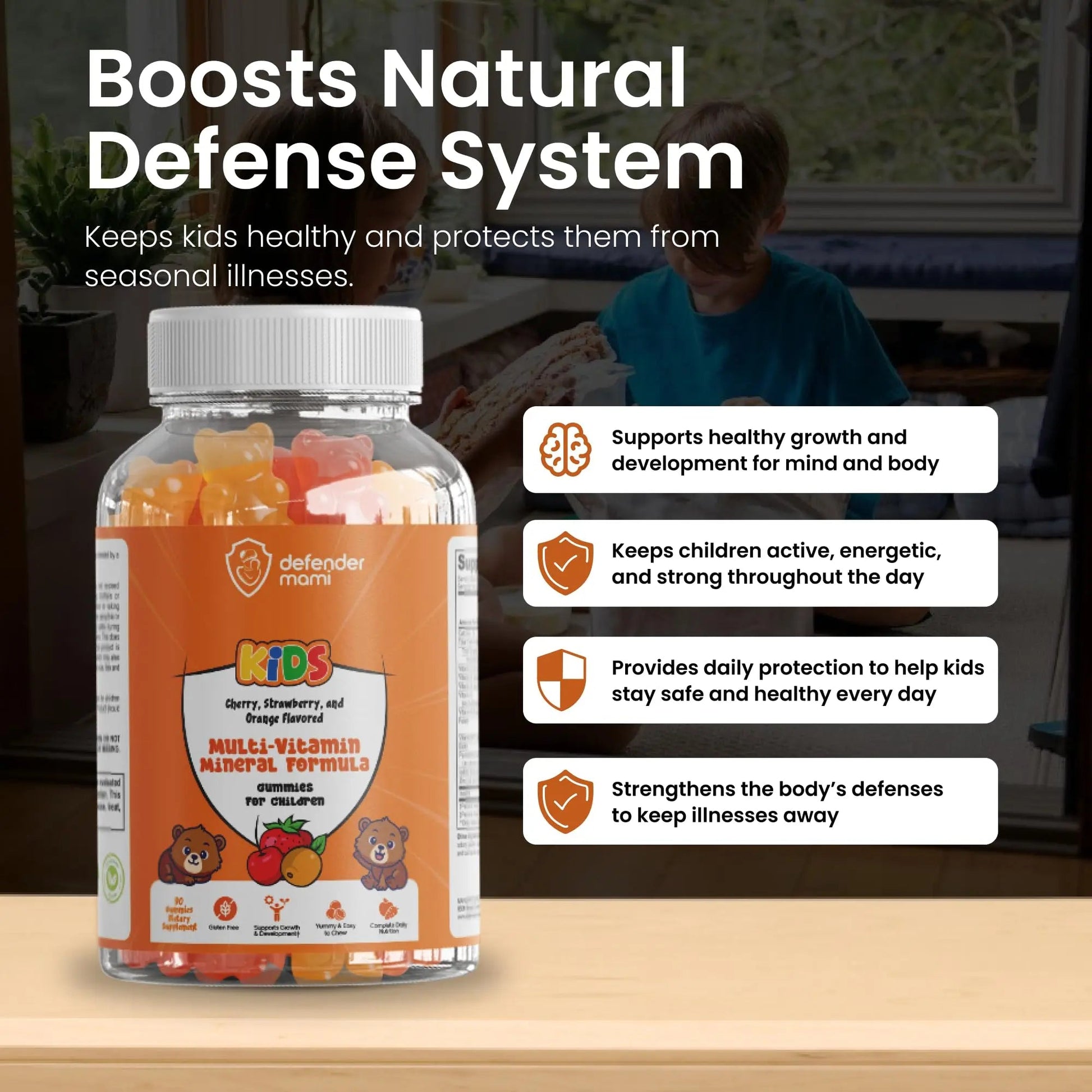 Defender Mami Kids Vitamin Gummies – Multivitamin & Mineral Formula, Non‑GMO · Gluten‑Free, 90 Count Chewables for Daily Immune Defender Mami