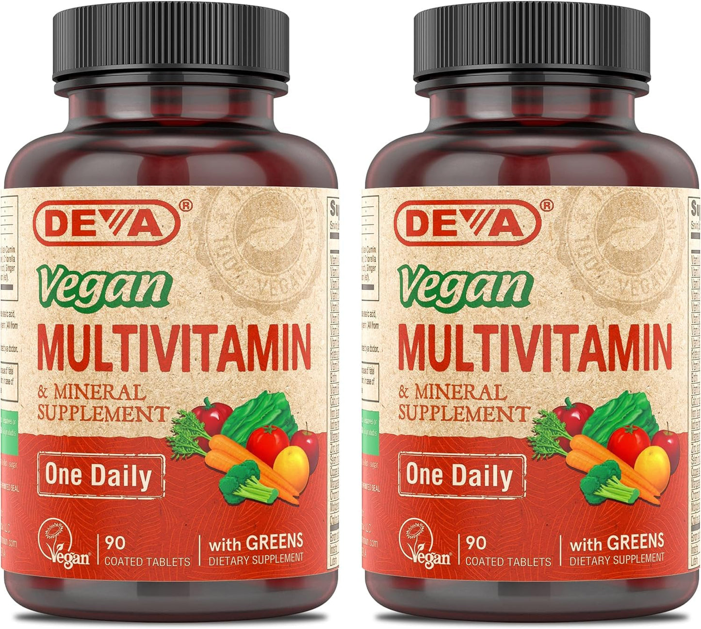 DEVA Vegan Multivitamin & Mineral Supplement with Iron 2-Pack, Spirulina, Chlorella, Ashwagandha, Broccoli & More, 90 Coated Tablets Each DEVABuy Supplements Australia