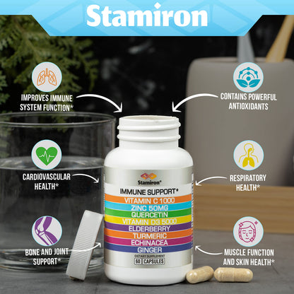 8 in 1 Immune Support with Quercetin Zinc 50mg Vitamin C 1000mg Vitamin D3 5000 IU and Elderberry Echinacea Ginger for Adults Kids - VIT D Supplement Veg Capsules StamironBuy Supplements Australia