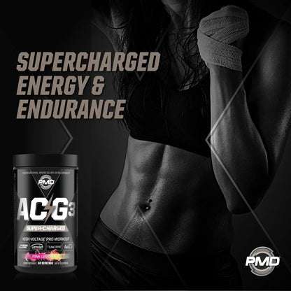 PMD Sports ACG3 Supercharged - Pre Workout - Powerful Strength, High Energy, Maximize Mental Focus, Endurance, Optimum Workout Performance For Men and Women - Flex On The Beach (60 Servings)