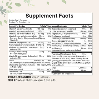 Pure Methylated Multivitamin for Men, 240 Capsules | 30 Key Nutrients with Vitamin C, D, E, B Complex + Methylfolate Micro IngredientsBuy Supplements Australia