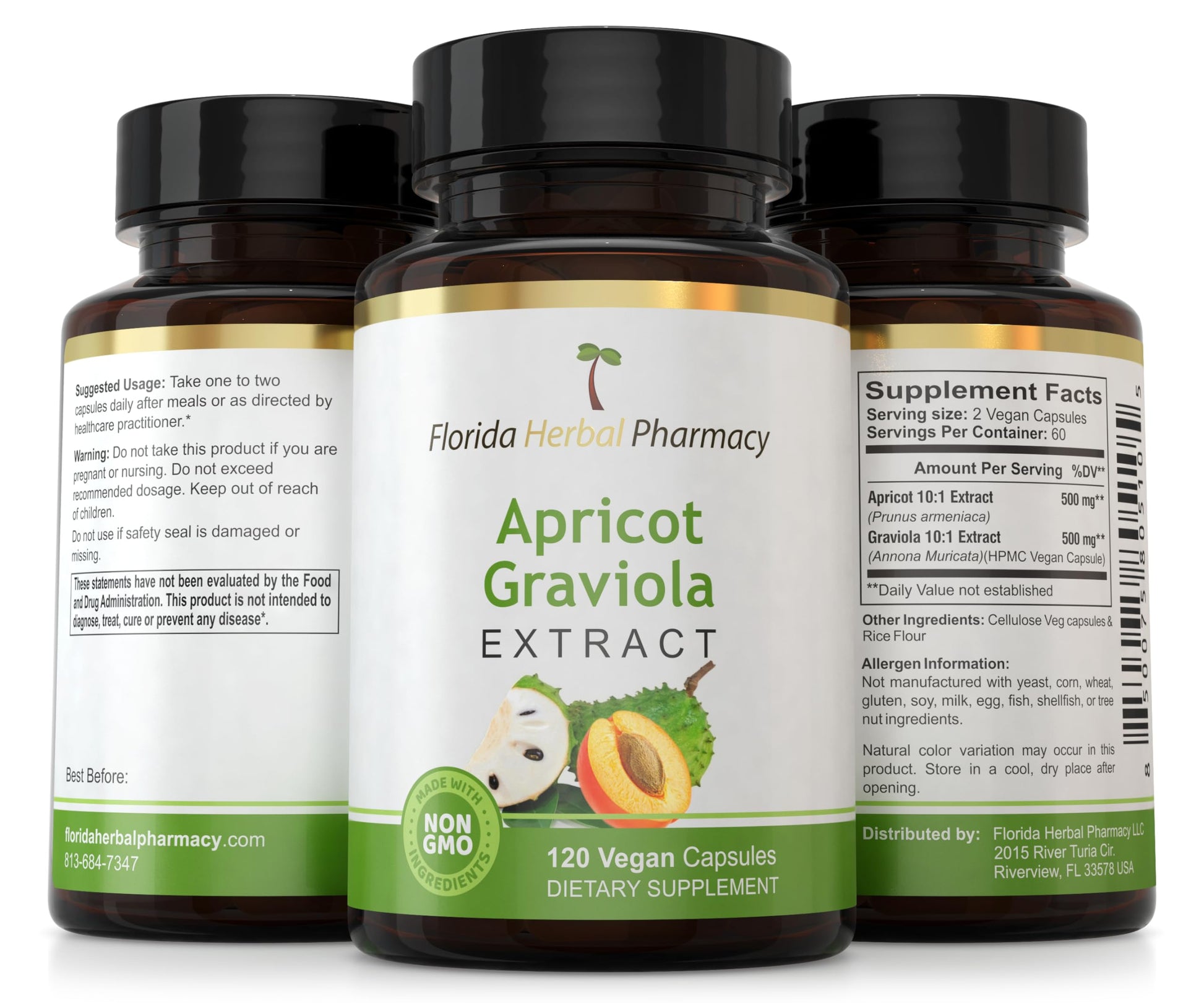 Florida Herbal Pharmacy, Apricot-Graviola Supplement Capsules 10:1 (120 Capsules), 1000 mg Serving (Pack of 1) Florida Herbal PharmacyBuy Supplements Australia
