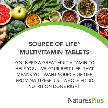 NaturesPlus Source of Life - 90 Tablets - Multivitamin & Mineral Supplement with Concentrated Whole Foods - Gluten Free, Vegetarian - 30 Servings NaturesPlusBuy Supplements Australia