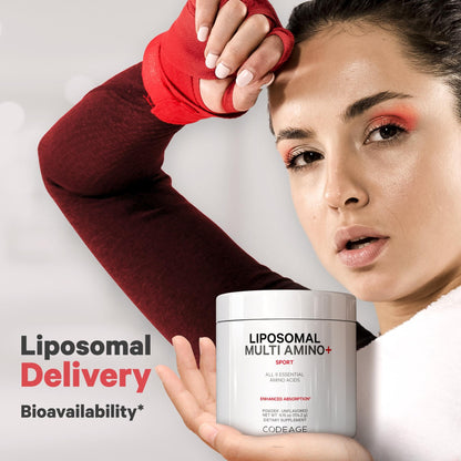 Codeage Liposomal Multi Amino Powder Supplement - BCAA & EAA Supplement All 9 Essential Amino Acids, Branched-Chain Amino Acid, Pre & Post Workout, Unflavored, Liposomal Delivery, Non-GMO, 6.15 oz CodeageBuy Supplements Australia