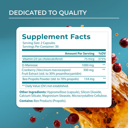PUREHEALTH RESEARCH UT Fix - Urinary Tract Health Formula - Urinary Tract Support for Women & Men - Cranberry Supplement with D Mannose 1000mg, Vitamin D3 & Bee Propolis - 60 Capsules PUREHEALTH RESEARCHBuy Supplements Australia