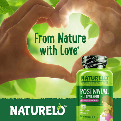 NATURELO Postnatal Multivitamin - Supplement for Breastfeeding Women - Plant-Based Vitamin D, Folate, Gentle Iron - for Nursing Mother, Baby