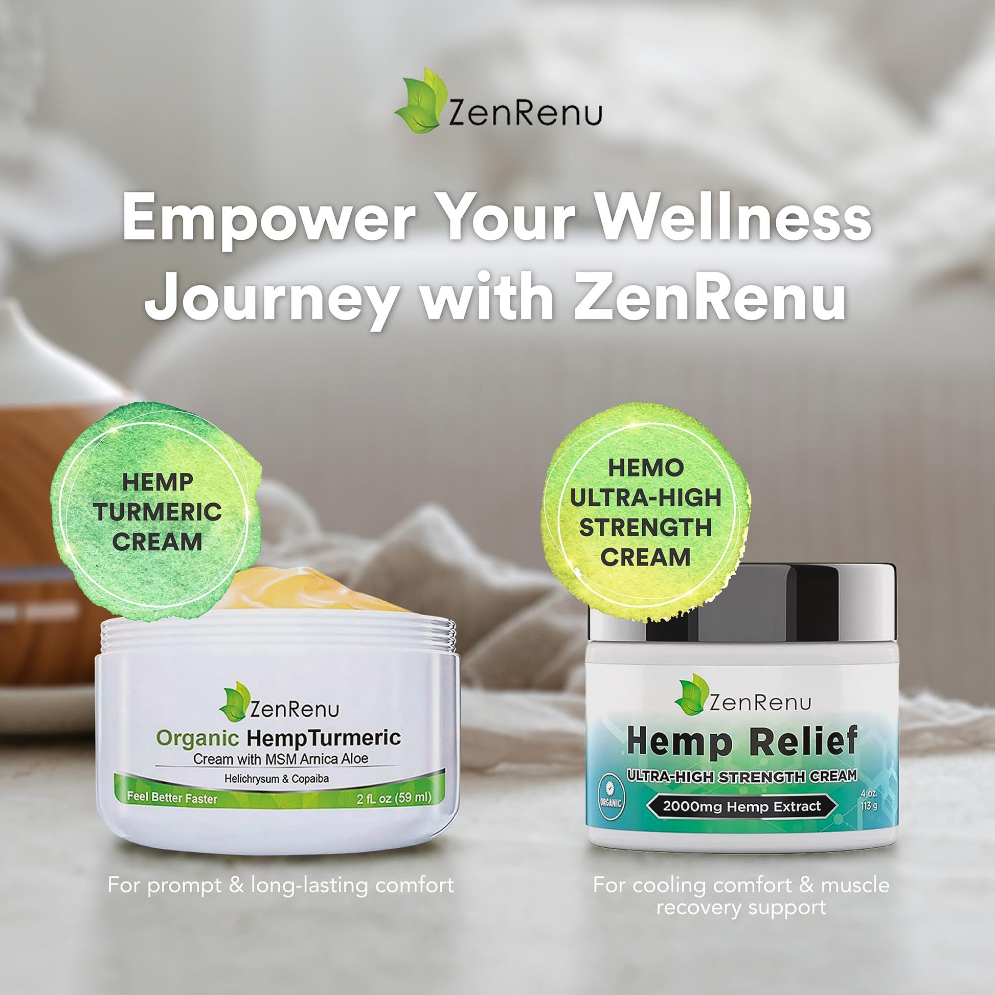 Zenrenu Hemp Joint & Muscle Relief Cream with Turmeric, Arnica, MSM, Hemp Oil & 7 Essential Oils - Non-Greasy & Soothing Formula for Back, Neck, Elbows, Knees, & Hip - ZenRenu, 2 oz ZenrenuBuy Supplements Australia