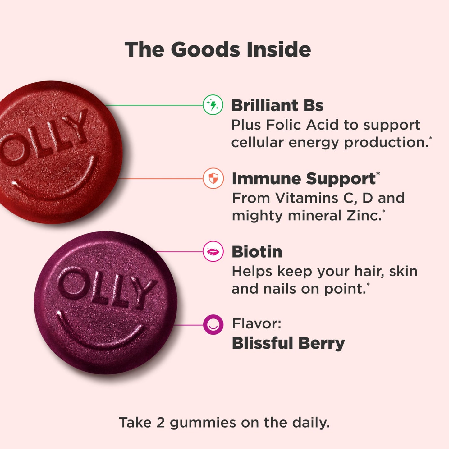 OLLY Women's Daily Multivitamin Gummy, Vitamins A, D, C, E, Biotin, Folic Acid, Adult Chewable Vitamin