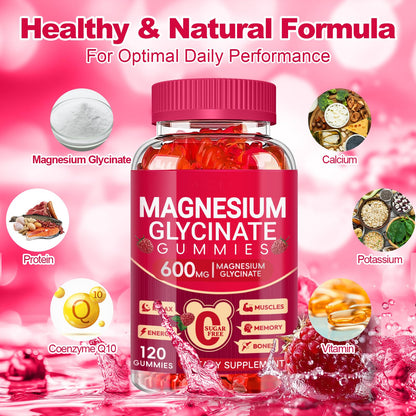 Magnesium Glycinate Gummies 600mg, Sugar Free Magnesium Gummies for Adults, Chewable Potassium Supplements for Body Support