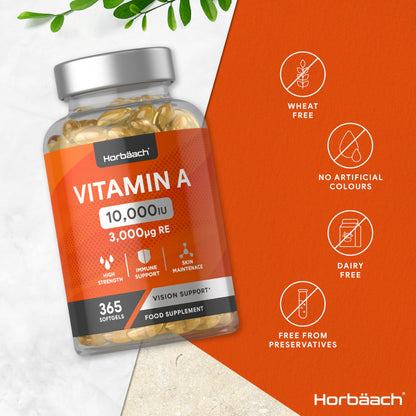Vitamin A Capsules 10,000iu | 365 Count (1 Year Supply) | High Strength Vitamin A Supplem HorbäachBuy Supplements Australia