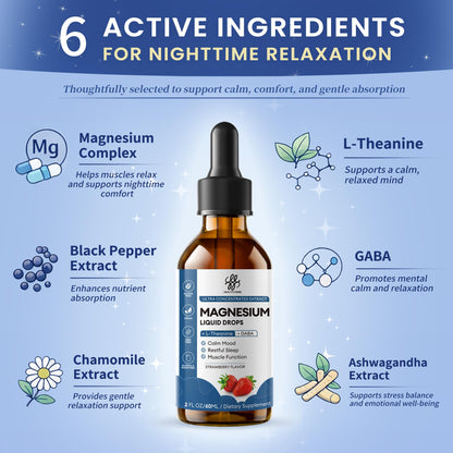 Liquid Magnesium Glycinate Drops for Nighttime Sleep & Calm Support, Triple Chelated Magnesium Complex with L-Theanine & GABA, Pre-Dissolved Liquid for Gentle Absorption, Strawberry Flavor, 2 Fl Oz iMATCHMEBuy Supplements Australia