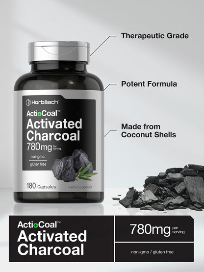 Charcoal Pills 780mg | 180 Capsules | Activated Charcoal from Coconut Shells | Non-GMO HorbäachBuy Supplements Australia