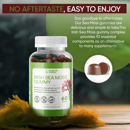 Simple Life Nutrition Organic Irish Sea Moss Gummies - Burdock Root and Bladderwrack Natural Blend - Immune System Gut Cleanse & Thyroid Supplement - Skin and Nail Health - 60CT Simple Life NutritionBuy Supplements Australia