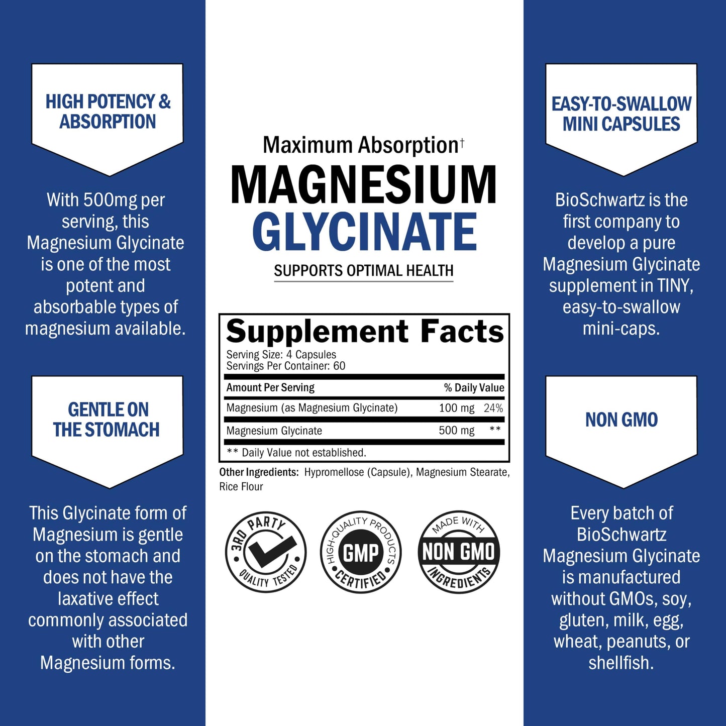 BioSchwartz Magnesium Glycinate 500mg Capsules (240 Mini Caps) Maximum Absorption Magnesium Supplement for Healthy Nerves Muscles Heart Mood and Sleep Support (Vegan, Gluten-Free, Non-GMO) BioSchwartzBuy Supplements Australia