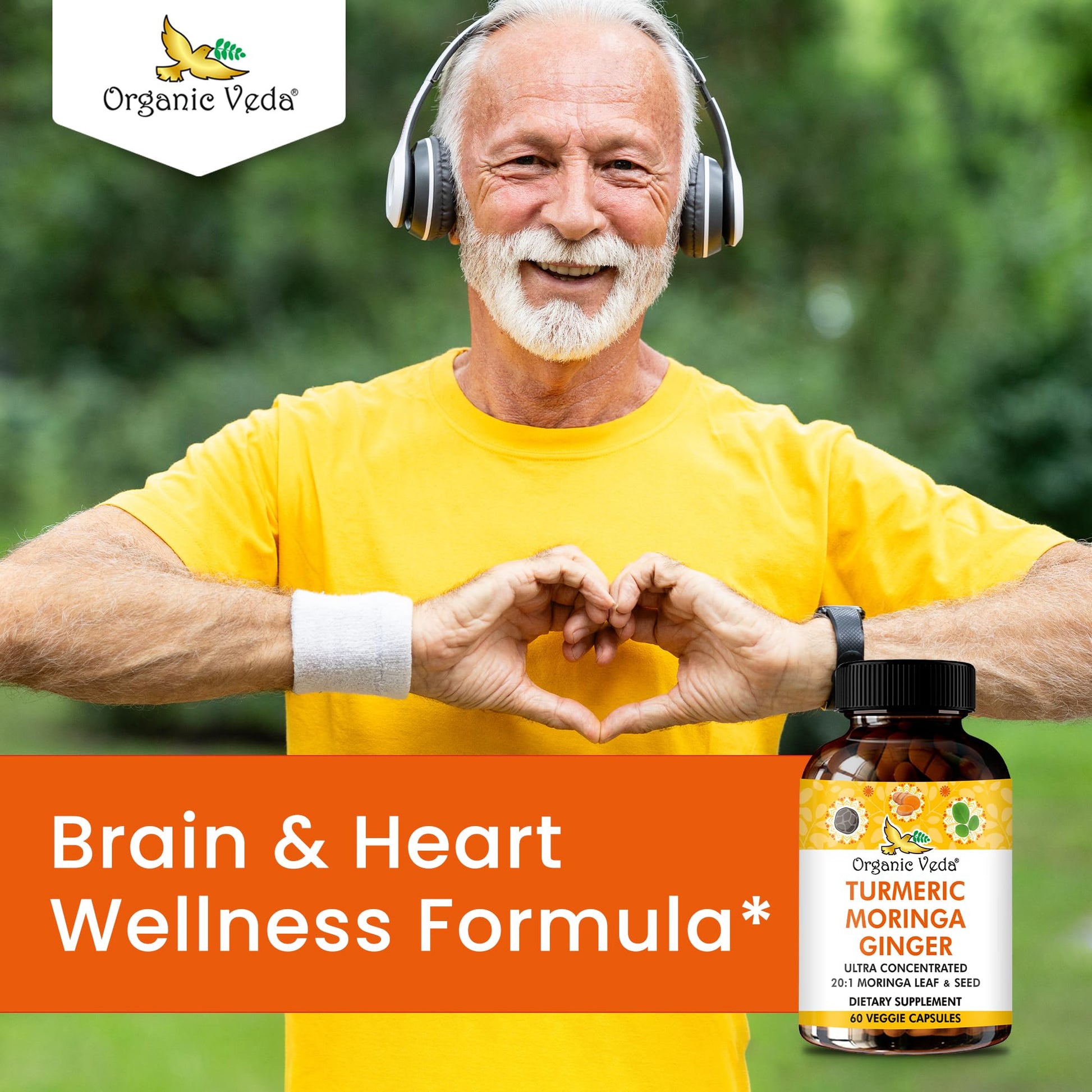 Organic Veda Turmeric Moringa Ginger Capsules - Super Antioxidants & Curcumin Supplement with 20:1 Moringa Leaf & Seed Extract, Black Pepper - Energy, Joints, Heart Health Support - 60 Vegan Pills Organic VedaBuy Supplements Australia