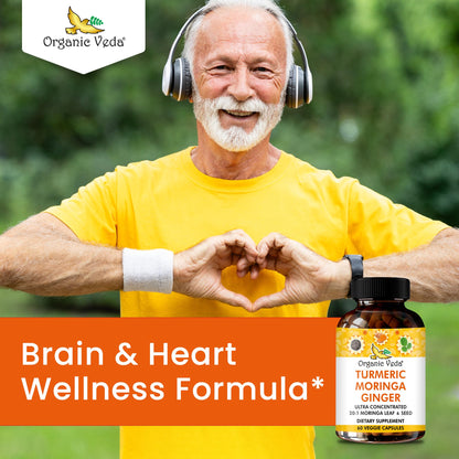 Organic Veda Turmeric Moringa Ginger Capsules - Super Antioxidants & Curcumin Supplement with 20:1 Moringa Leaf & Seed Extract, Black Pepper - Energy, Joints, Heart Health Support - 60 Vegan Pills Organic VedaBuy Supplements Australia