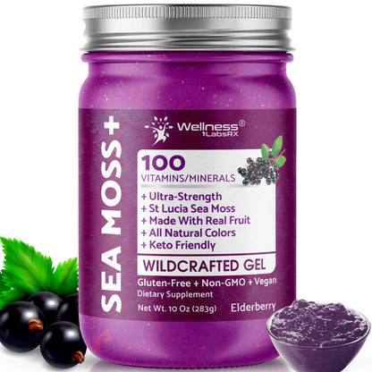 WELLNESS LABSRX Irish Sea Moss Gel Raw - Wildcrafted Superfood Seamoss Gel - Elderberry Flavor, Vitamin and Mineral-Rich from Pristine Caribbean Waters, Immune and Digestive Health Support - 10 oz. WELLNESS LABSRXBuy Supplements Australia