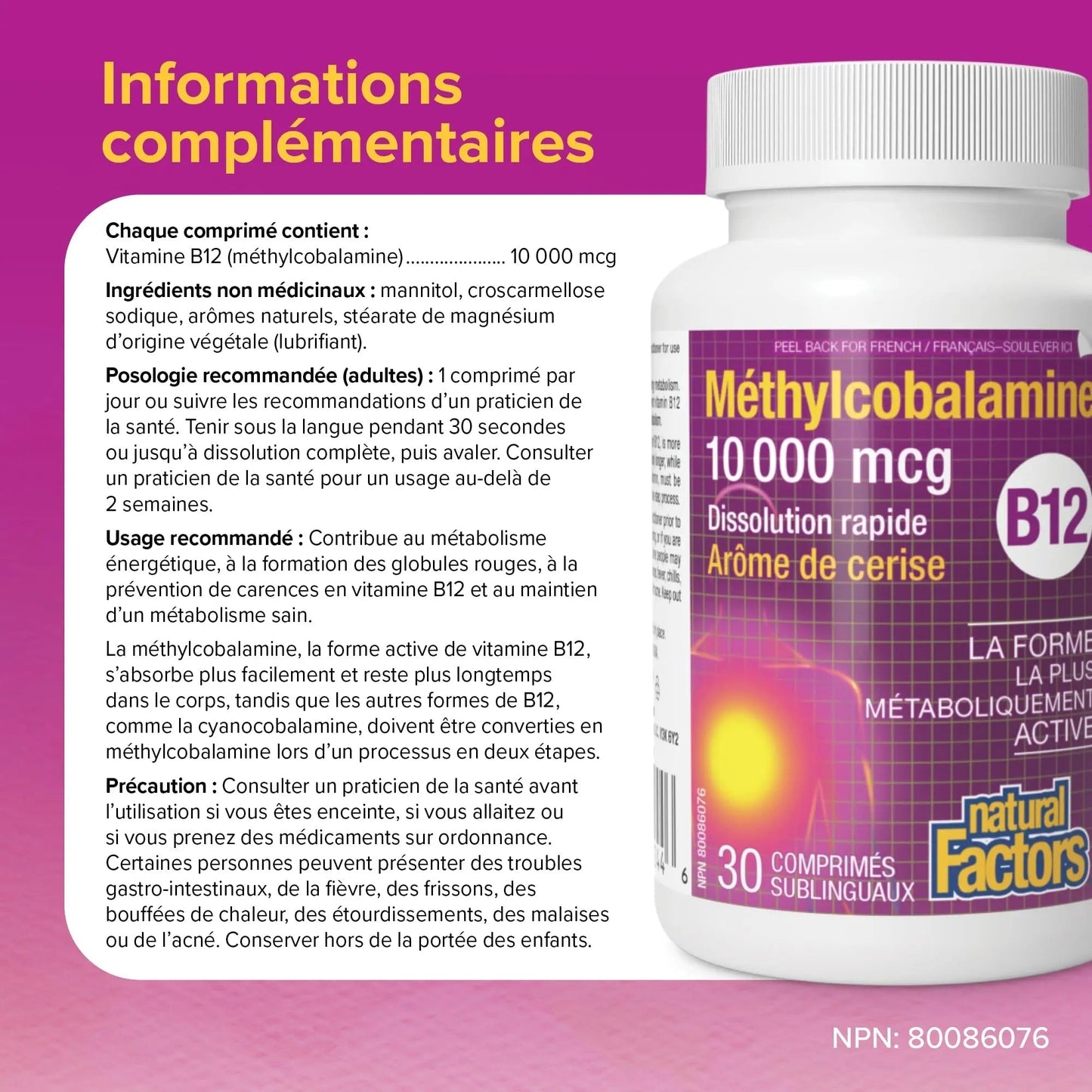 Natural Factors B12 Methylcobalamin, 10,000 mcg, Cherry, 30 Chewable Tablets Natural FactorsBuy Supplements Australia