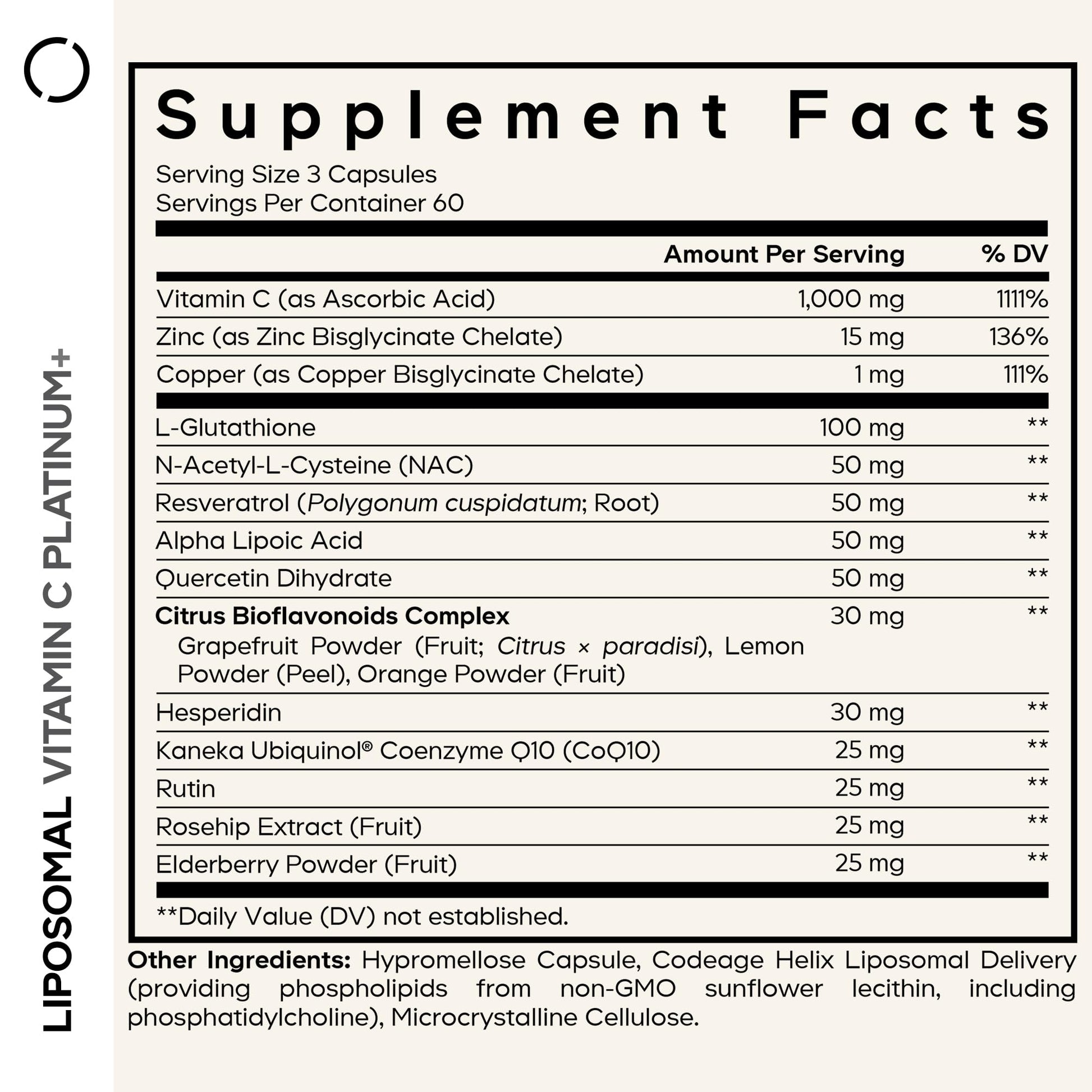 Codeage Liposomal Vitamin C+ Platinum - 1000 Mg Vitamin C Vitamins, Glutathione, NAC (N Acetyl Cysteine), Resveratrol, CoQ10, Rutin, Elderberry, Quercetin, Rosehip, Citrus Bioflavonoids - 180 Capsules CodeageBuy Supplements Australia