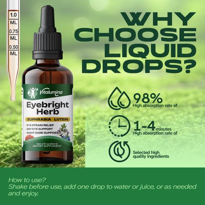 Vitalumina Eyebright Herbal Liquid with Organic Euphrasia, Lutein, Bilberry, Blueberry & Goji – Plant-Based Vegan Supplement for Adults – 4 fl oz VitaluminaBuy Supplements Australia