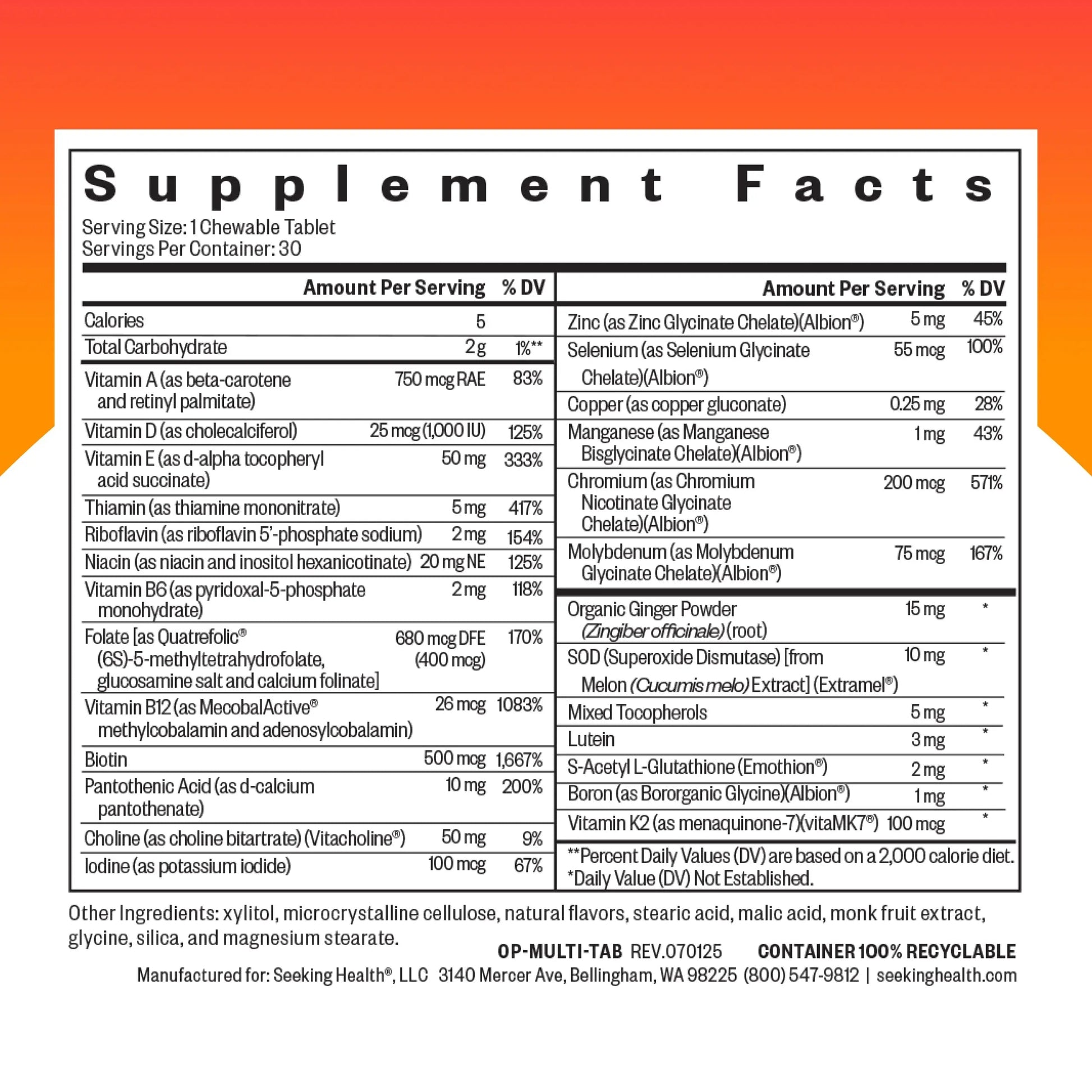 Seeking Health Optimal Multivitamin Chewable - Immune Support Supplement with L-5-MTHF, Vitamin B12 & Vitamin D3 - Multivitamin with Antioxidant Ingredients Seeking HealthBuy Supplements Australia