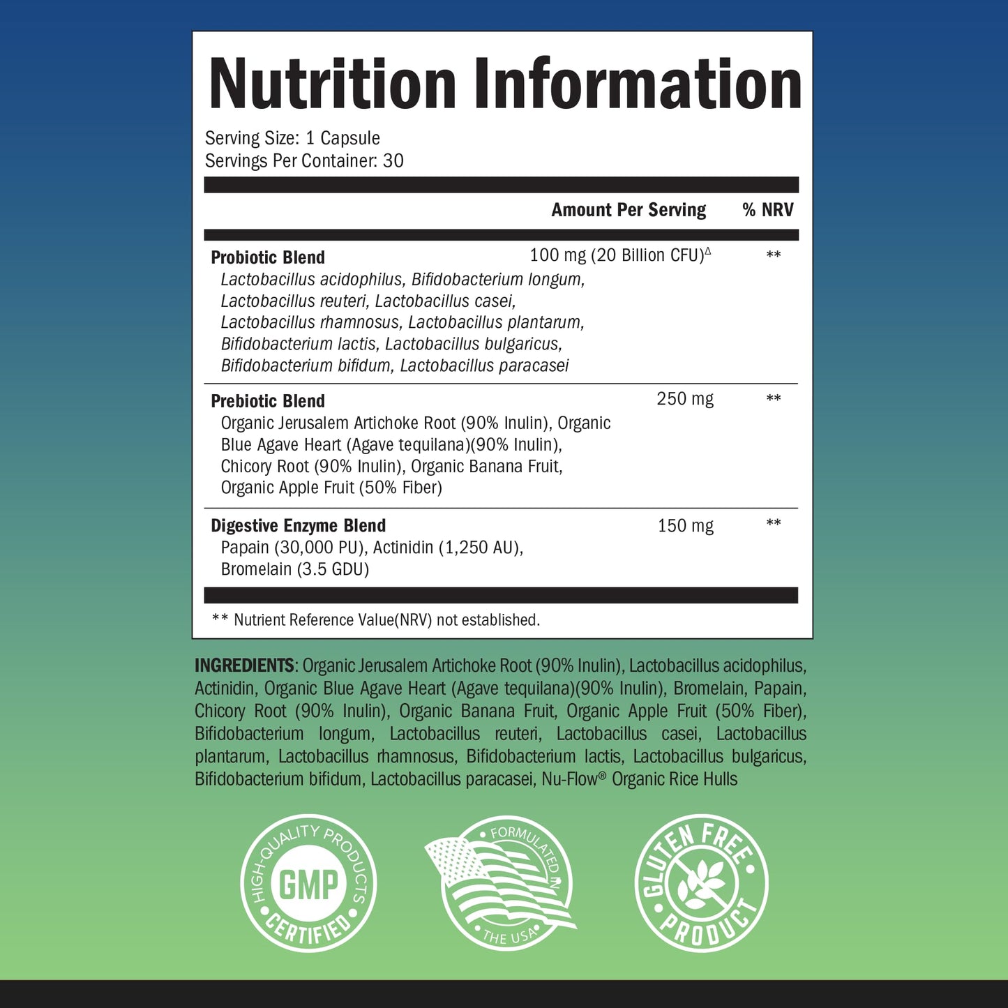 Probiotic & Prebiotic Digestive Health Capsules - 30ct, Gluten & Dairy Free, Non-GMO BioSchwartzBuy Supplements Australia