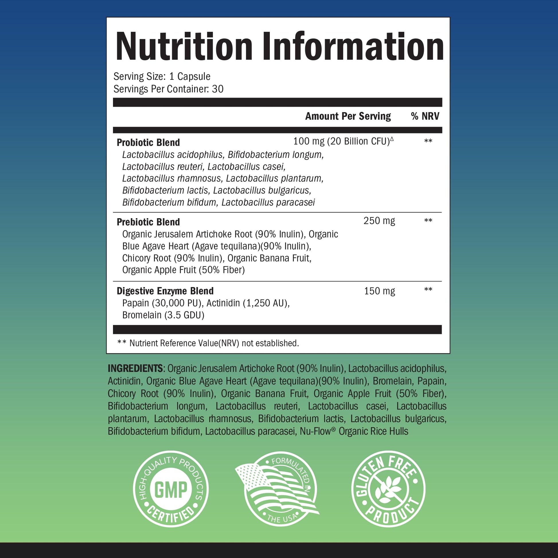 Probiotic & Prebiotic Digestive Health Capsules - 30ct, Gluten & Dairy Free, Non-GMO BioSchwartzBuy Supplements Australia