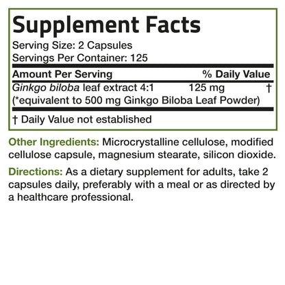 Bronson Ginkgo Biloba Extra Strength 125mg (4:1 Extract) Equivalent to 500mg BronsonBuy Supplements Australia