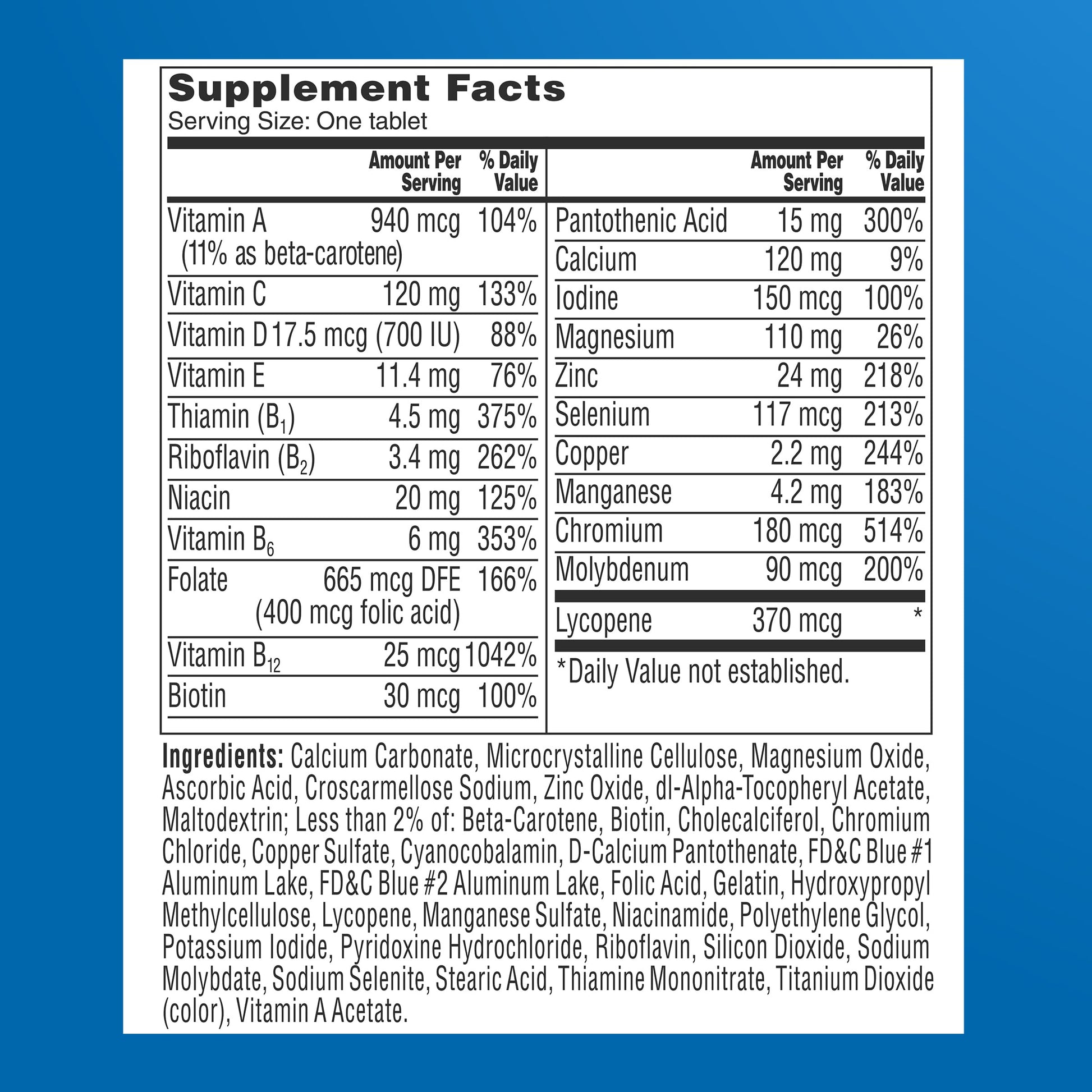 One A Day Men’s 50+ Multivitamins, Supplement with A, C, D, E and Zinc for Immune Health*, Calcium & More, 100 Tablets ONE A DAY