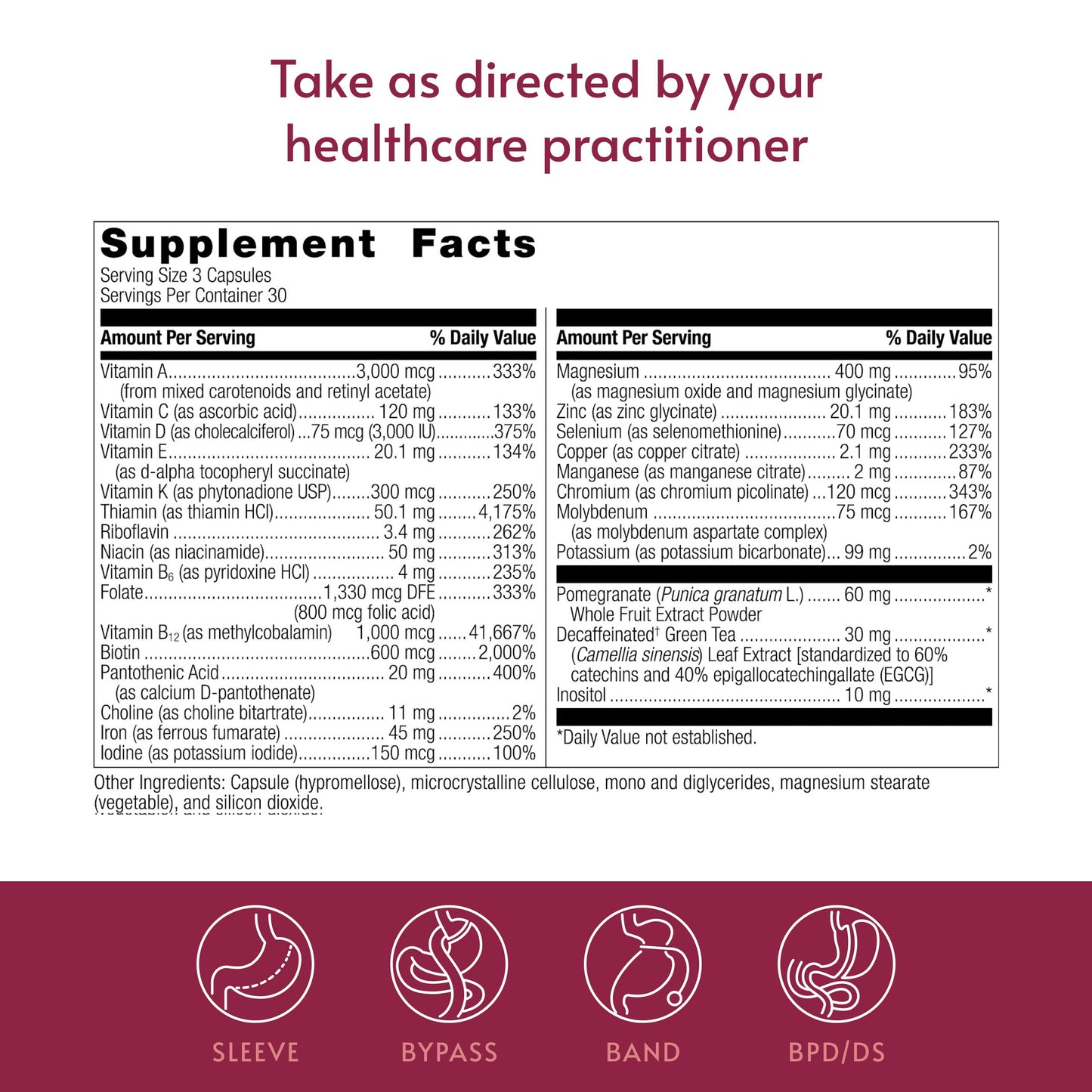Bariatric Advantage Ultra Multivitamin with Iron - Ultra Multi with Iron - Capsule Format Multivitamin - Provides Full Complex of B Vitamins