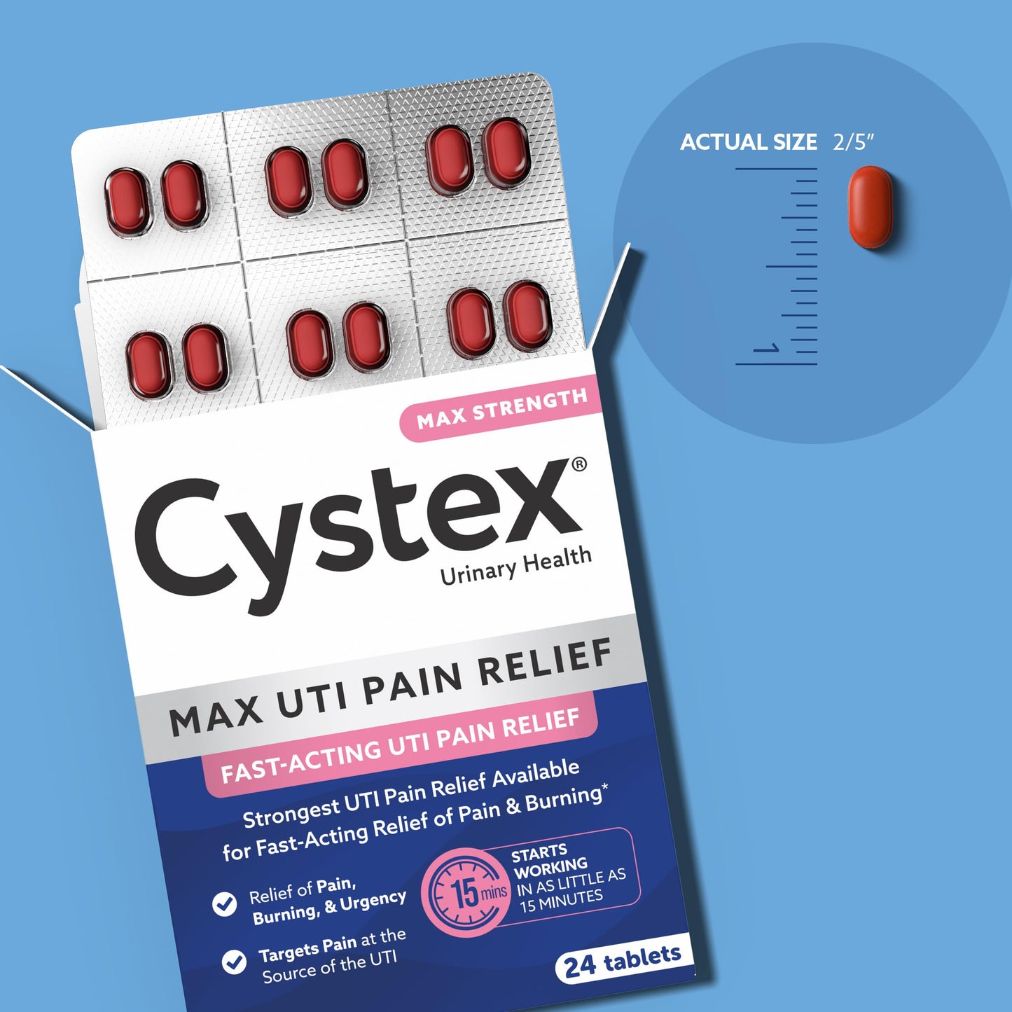 Cystex Maximum-Strength UTI Pain Relief Tablets - 99.5 mg Phenazopyridine HCl for Fast Relief of Burning, Urgency, & Bladder Discomfort - Non-Staining, Fast-Acting Formula - 24-Count CystexBuy Supplements Australia