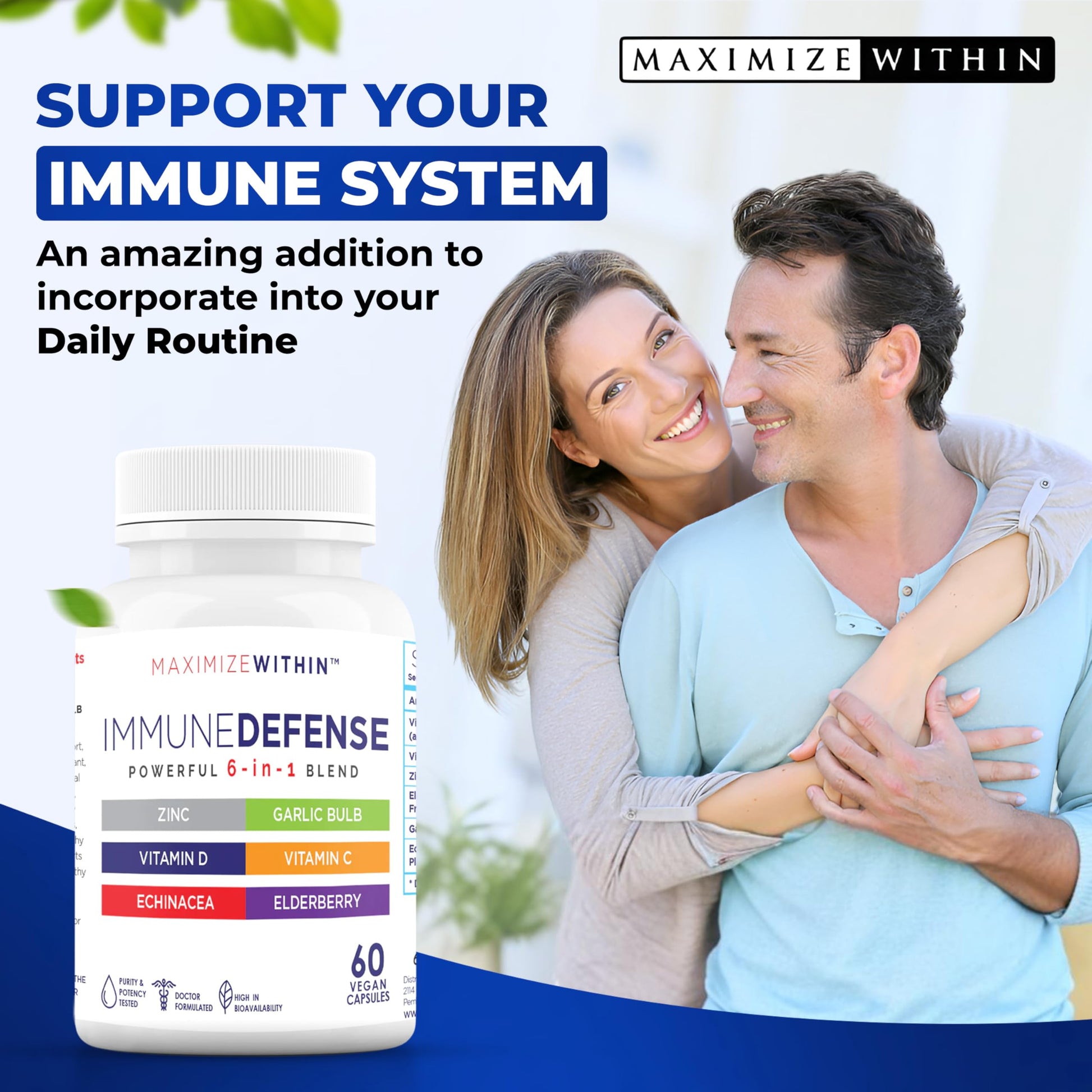 Maximum Slim Powerful 6-in-1 Immune Support Supplement with Zinc, Vitamin C, Elderberry, Vitamin D, Echinacea, & Garlic, 60 Count Maximum SlimBuy Supplements Australia