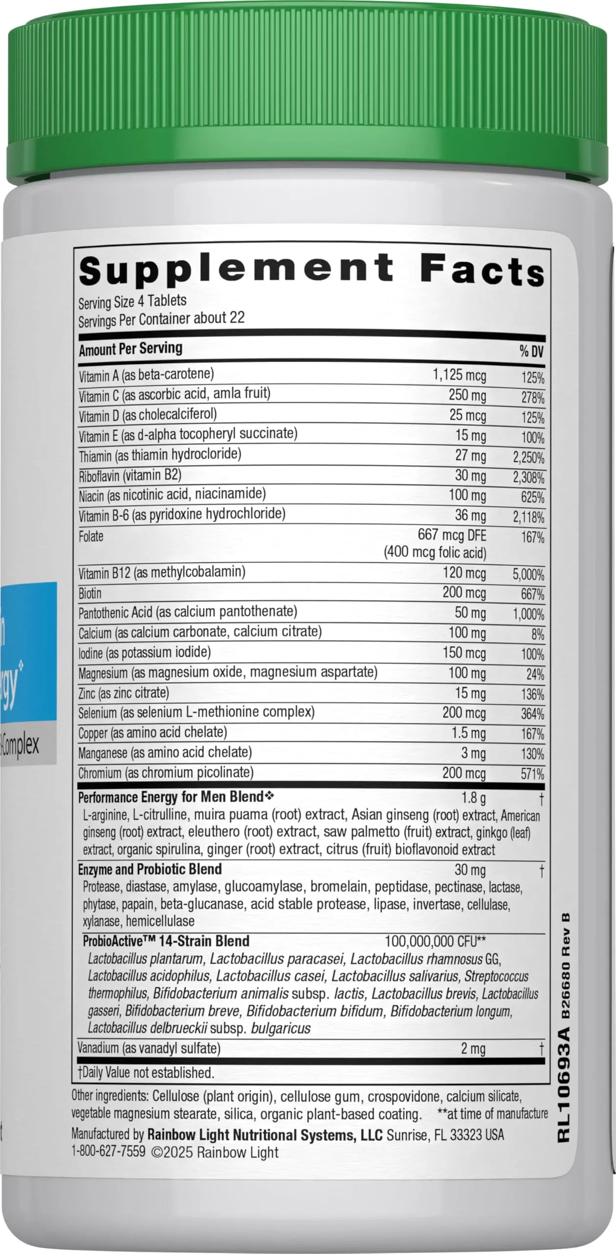 Rainbow Light Performance Energy Multivitamin for Men + | 90 Tablets | Real Food Nutrients | with Digestive Enzymes & Probiotics | Nitric Oxide Precursors Rainbow LightBuy Supplements Australia