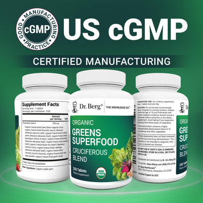 Dr. Berg's Greens Superfood Cruciferous Vegetable Tablets - Vegetable Supplements for Adults w/ 11 Phytonutrient Super Greens Tablets - Energy, Immune System & Liver Veggie Tablets - 250 Tablets Dr. Berg NutritionalsBuy Supplements Australia