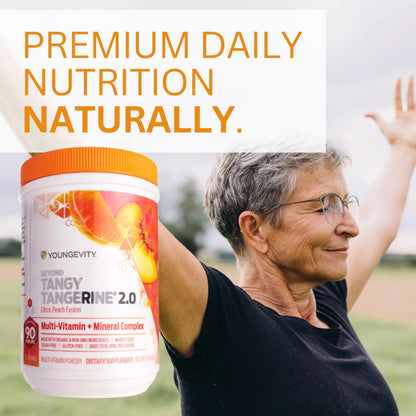 Youngevity Beyond Tangy Tangerine 2.0 Citrus Peach Ultimate Multi-Vitamin & Mineral Complex - Made with Natural & Whole Foods | 8,000 ORAC | 2 Canisters Youngevity