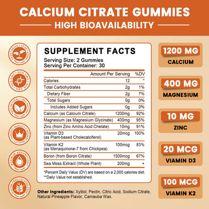 GONGOTA Calcium Citrate 1200mg with Vitamin D3 Gummies, Chewable Calcium for Bone, Muscle, Joints, Immune Support, Calcium Supplements for Women & Men,Sugar Free, Pineapple Flavor - 120 Gummies GONGOTABuy Supplements Australia