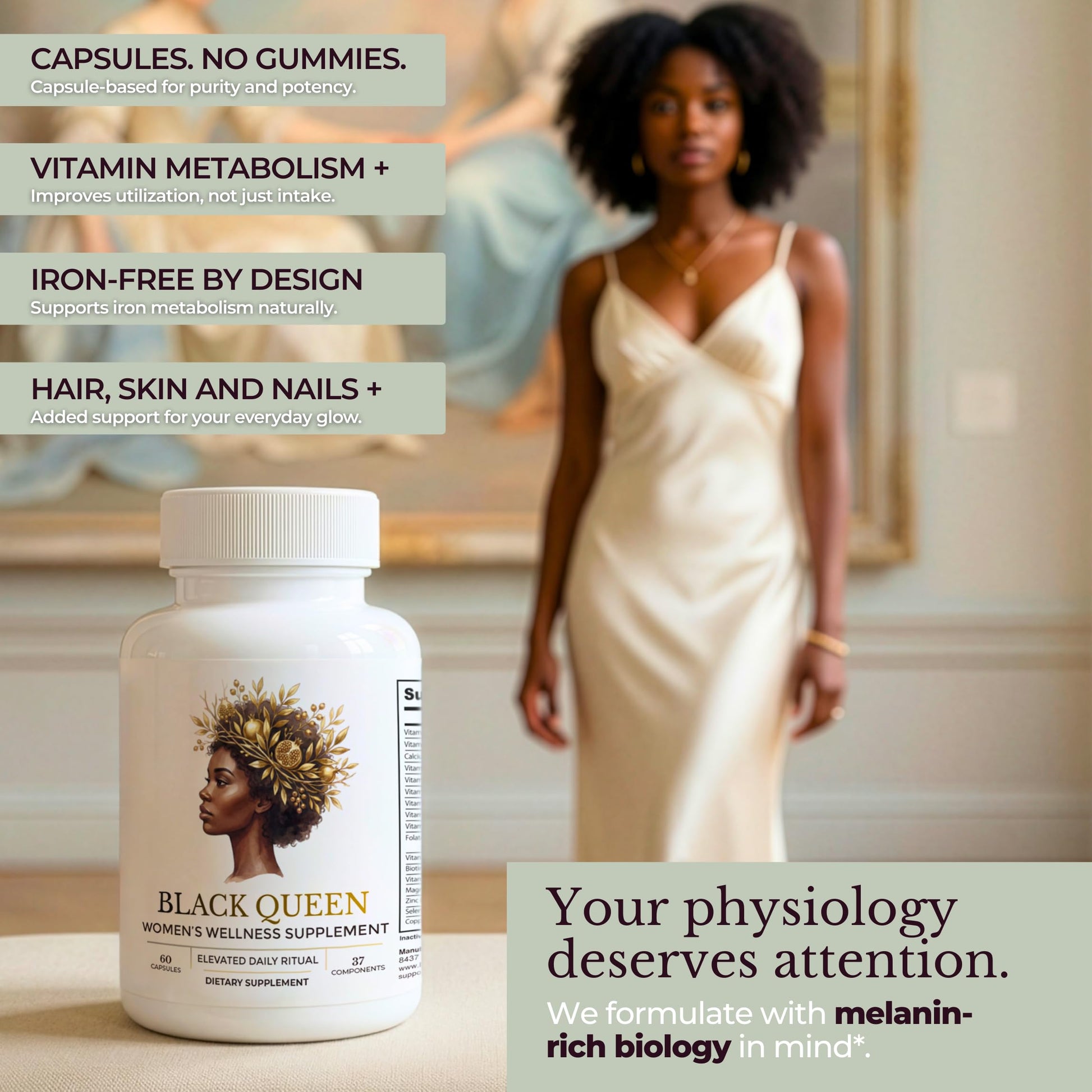 TODICAMP Melanin-Rich Physiology Women's Wellness Formula with 37 Active Ingredients - Daily Multivitamin for Women Hormone Balance, Energy Vitamins for Women, Biotin Supplement for Hair Skin & Nails TODICAMPBuy Supplements Australia