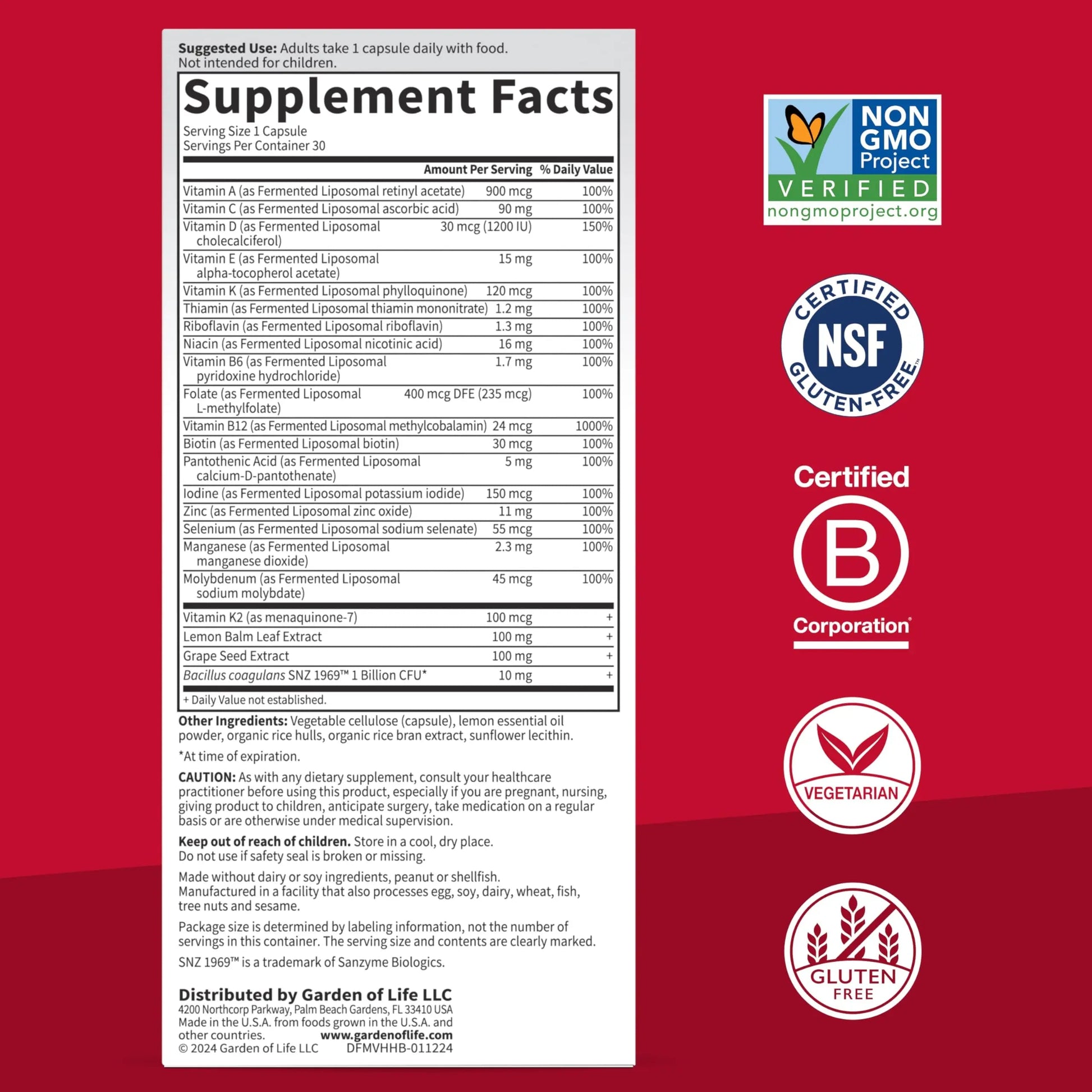 Garden of Life Dr. Formulated Multi+ Heart Health - Fermented Liposomal Multivitamin + Vitamin K2 MK-7, B Vitamins & Probiotics Garden of Life