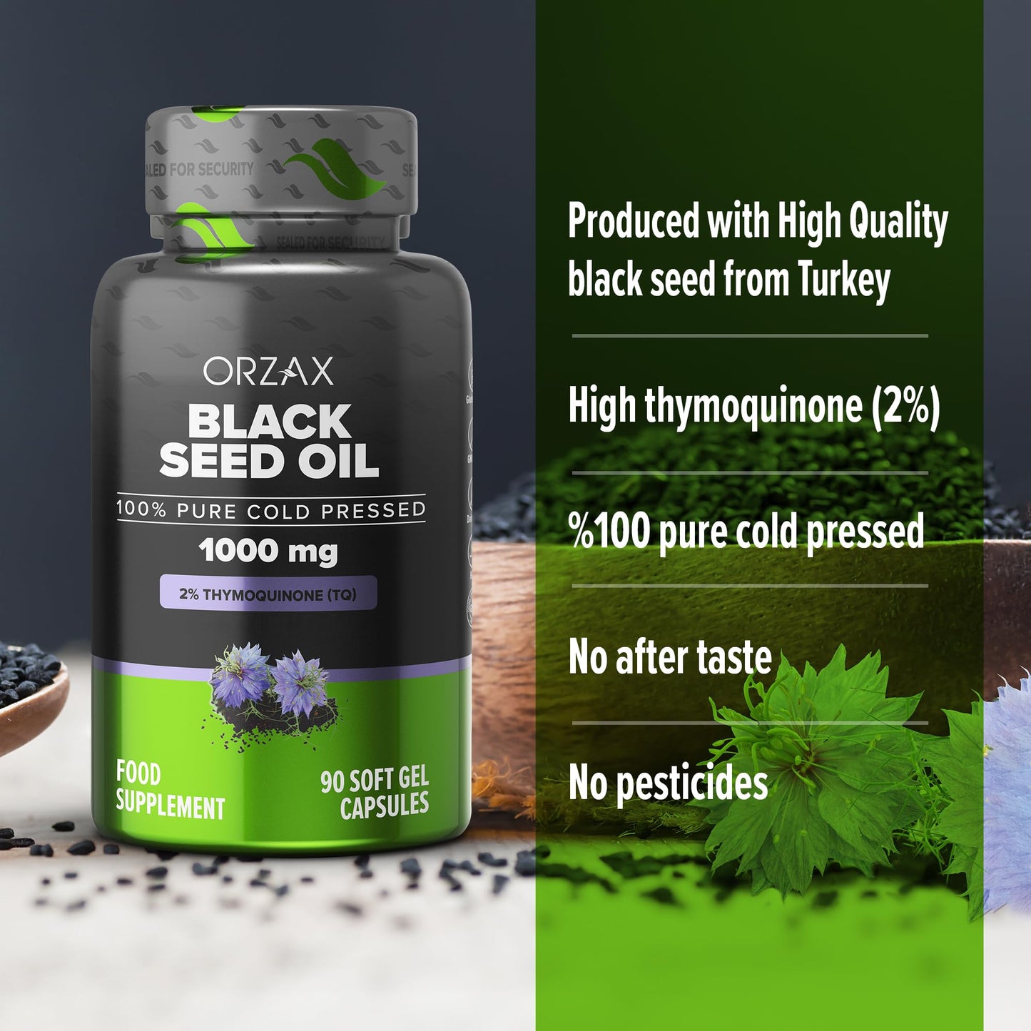 ORZAX Black Seed Oil Organic Cold Pressed Capsules with 2% Thymoquinone ORZAXBuy Supplements Australia