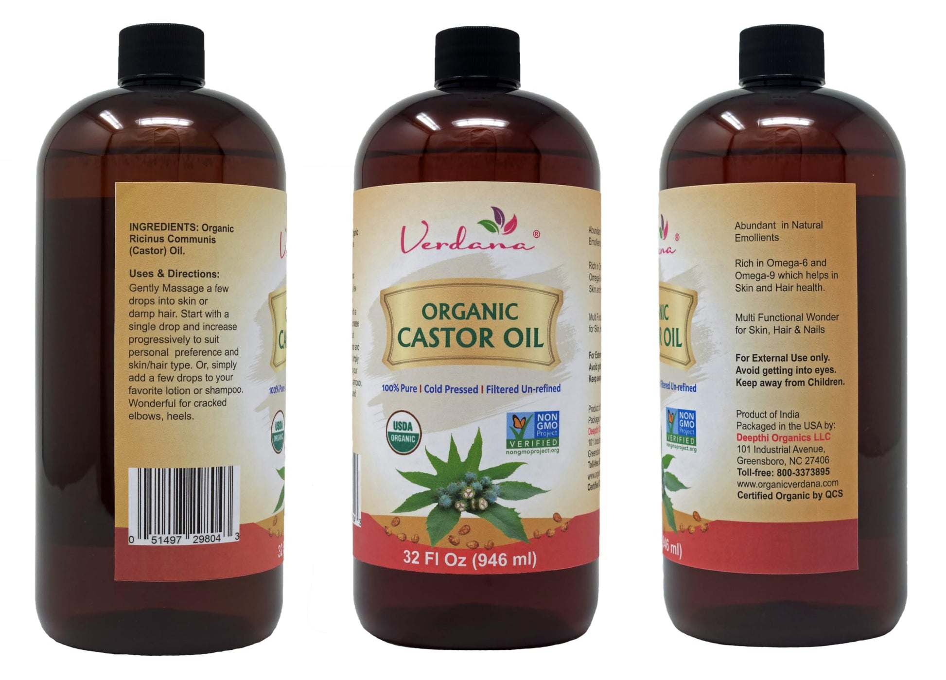 Verdana Organic Castor Oil – USDA Certified Organic – Cold Pressed, Unrefined, 100% Pure and Hexane VerdanaBuy Supplements Australia