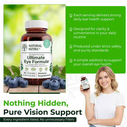 Natural Nutra Ultimate Eye Health Supplement - Bilberry & Blueberry Extract Blend for Day and Night Vision Support, Promotes Color Perception & Eye Clarity - Non-GMO, Vegan - 30 Capsules (Pack of 3) Natural NutraBuy Supplements Australia