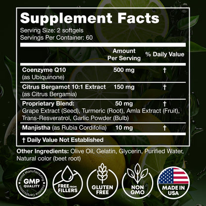 High Absorption CoQ10 500MG - Co Q 10 Supplement 120 Softgels for Heart Health&Energy Production - Enhanced CoQ10 Nutritional Supplements with Coenzyme Q10