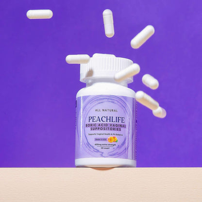 Peachlife Boric Acid Suppositories and Small Soft Menstrual Cup with Ring Pull PeachlifeBuy Supplements Australia
